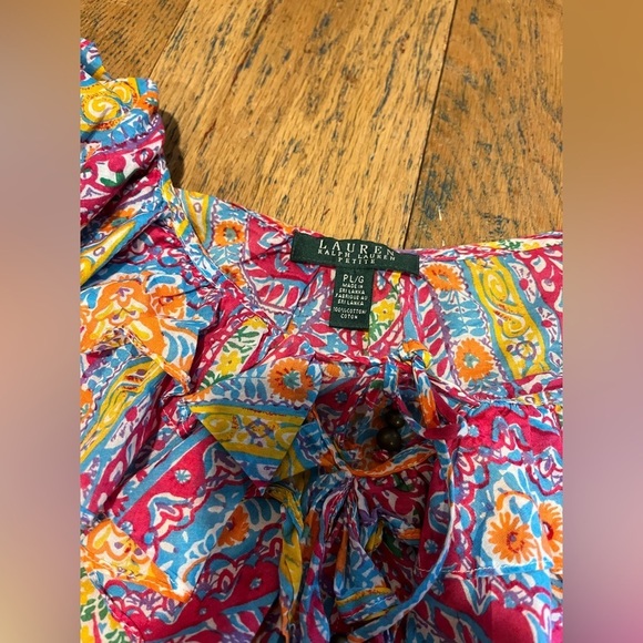 🩷 LAUREN RALPH LAUREN PETITE – Multicolour Paisley Ruffle Blouse – Size PL/G - Picture 3 of 11